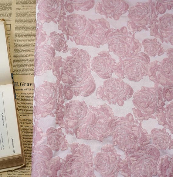 Pink Roses Jacquard brocade fabric by the yard