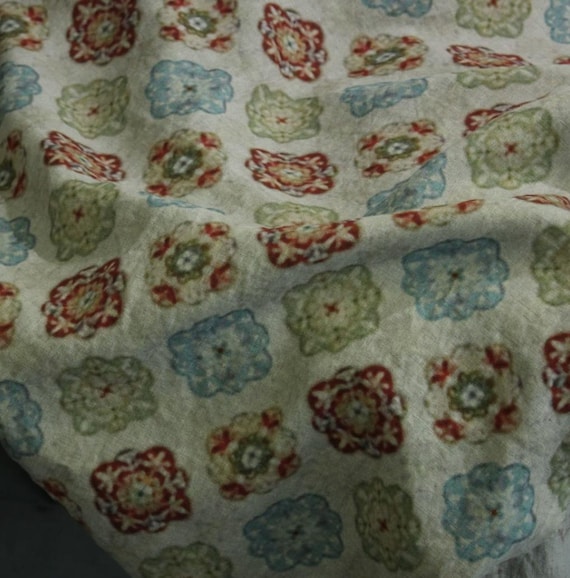 Print floral linen fabric by the yard