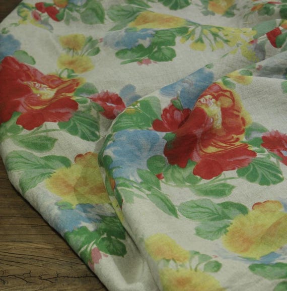 Print floral linen fabric by the yard