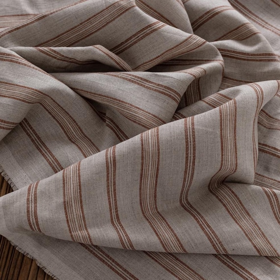 Striped linen fabric by the yard