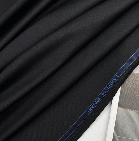 Black Worsted Wool fabric by the yard SUITING Fabric