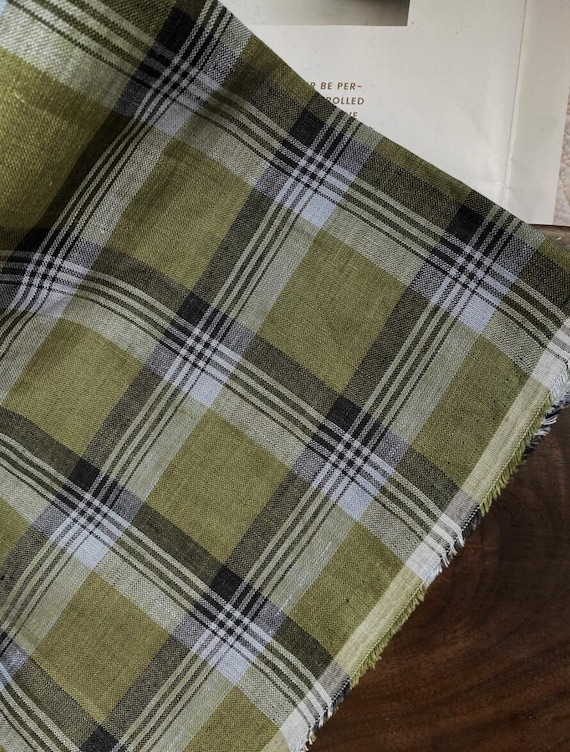 Plaid linen fabric by the yard