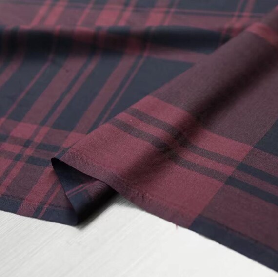 Red Black Plaid worsted wool fabric by the yard