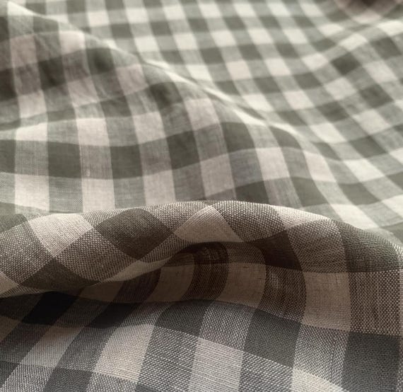 Plaid linen fabric by the yard