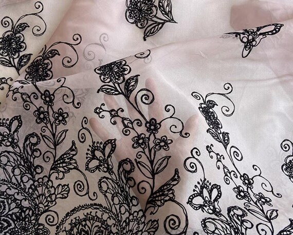 Flocking Organza silk fabric by the yard