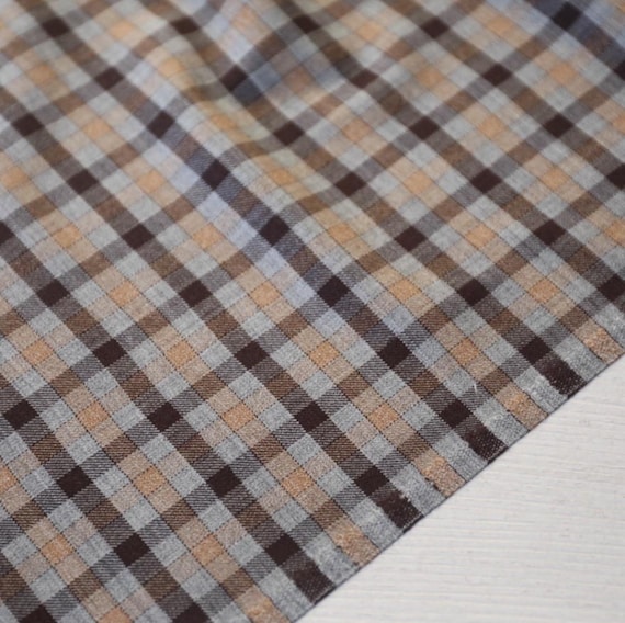 Plaid worsted wool fabric, grid gingham checkered wool fabric by the yard