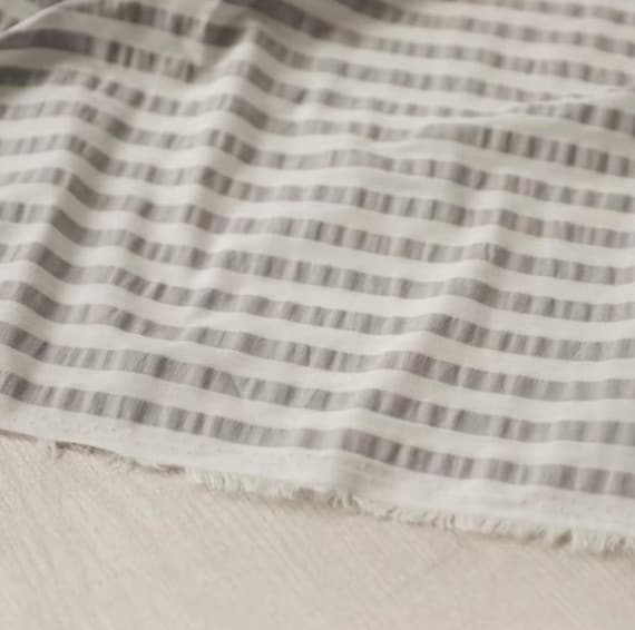 Seersucker Textured Striped linen fabric by the yard