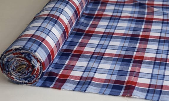Plaid linen fabric by the yard