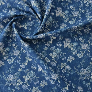 Print floral linen cotton fabric by the yard