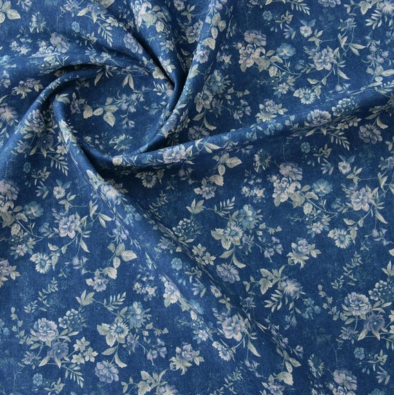 Print floral linen cotton fabric by the yard
