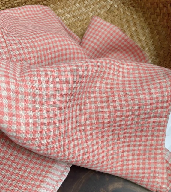Plaid linen fabric by the yard