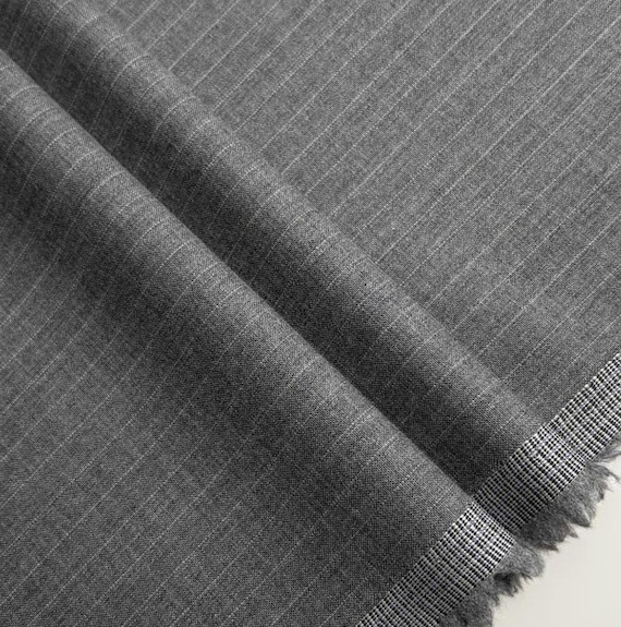 Grey Striped Worsted wool fabric by the yard