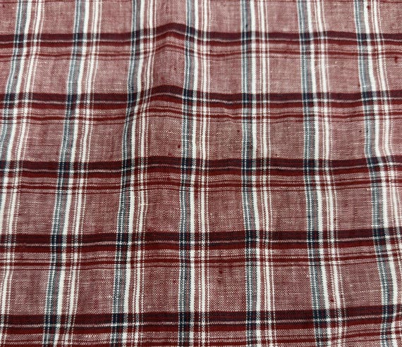 Plaid linen fabric by the yard