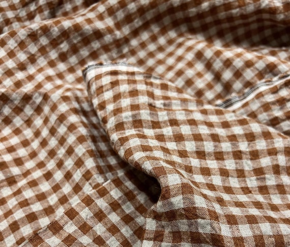 Plaid linen fabric by the yard