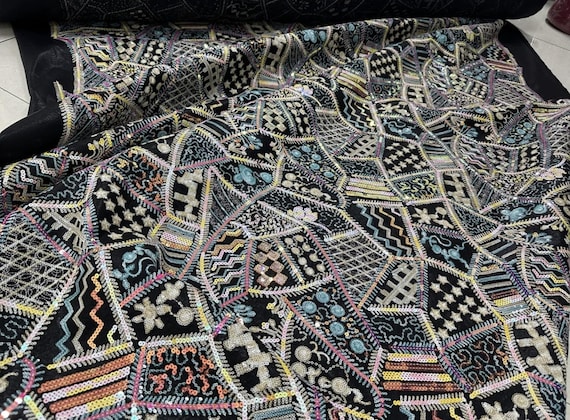 Embroidery PU faux leather fabric by the yard
