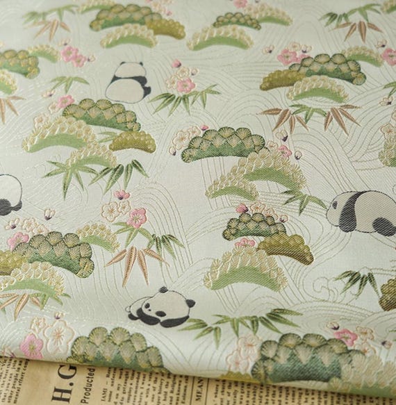Pandas Jacquard brocade fabric by the yard