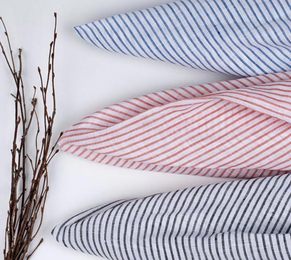 Striped linen fabric by the yard