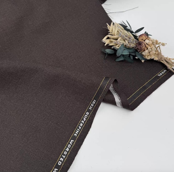 Dark Brown Worsted Wool fabric by the yard