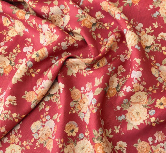 Print floral linen fabric by the yard