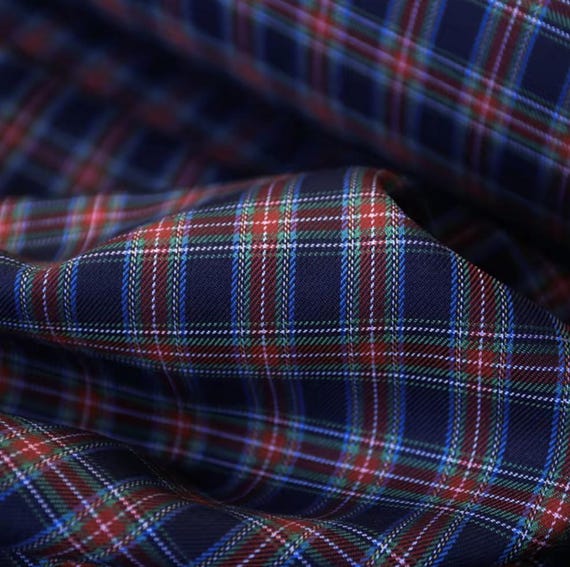 Plaid Worsted Wool Fabric, Grid Gingham Checks, By The Yard