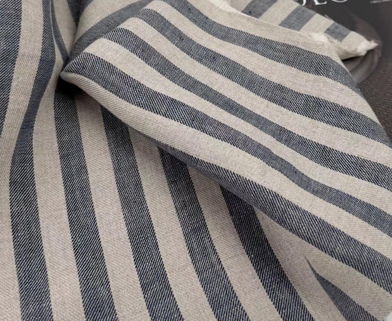 Striped linen fabric by the yard