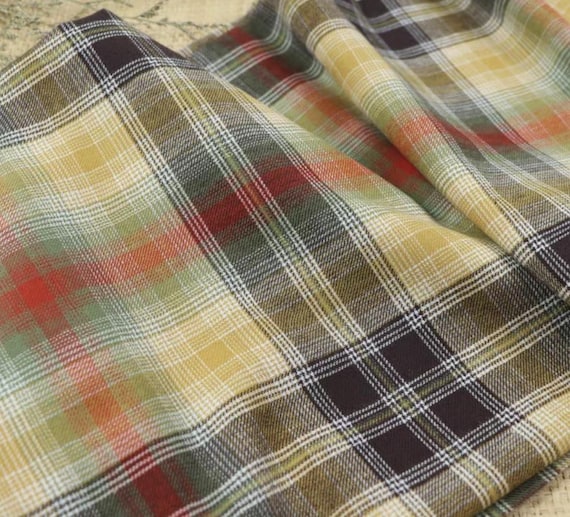 Plaid linen cotton fabric by the yard