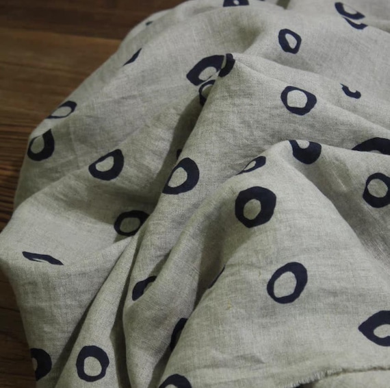Print floral linen fabric by the yard