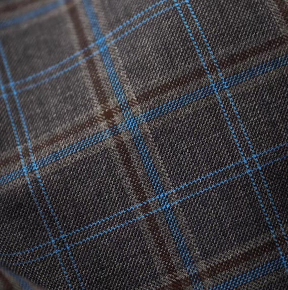Plaid worsted wool fabric by the yard