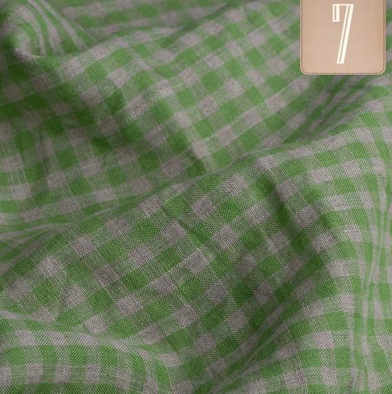 Plaid linen fabric by the yard