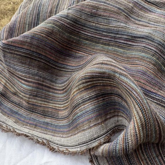 Striped linen fabric by the yard