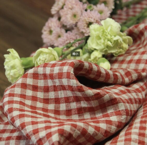 Plaid linen fabric grid gingham checkered linen fabric by the yard