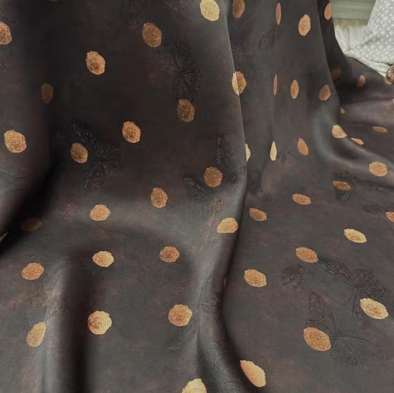 Dotted Jacquard Gambiered silk fabric by the yard