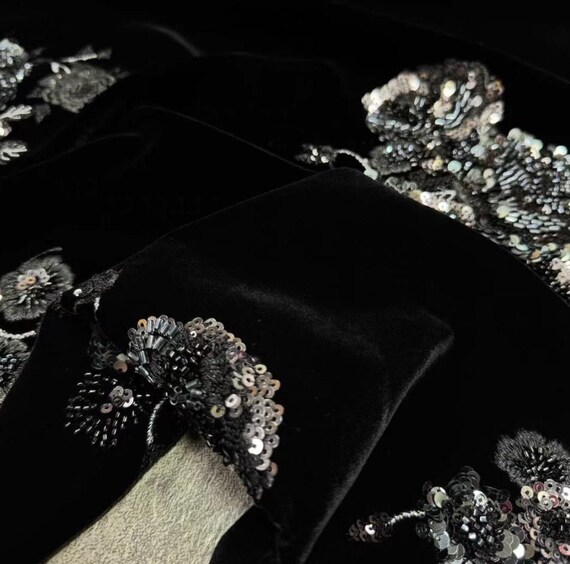 Beaded Embroidery Silk velvet fabric, Embroidered Fabric by the yard