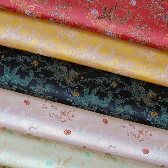 Dragon Phoenix Jacquard brocade fabric by the yard