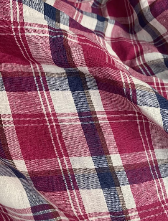 Plaid linen fabric by the yard