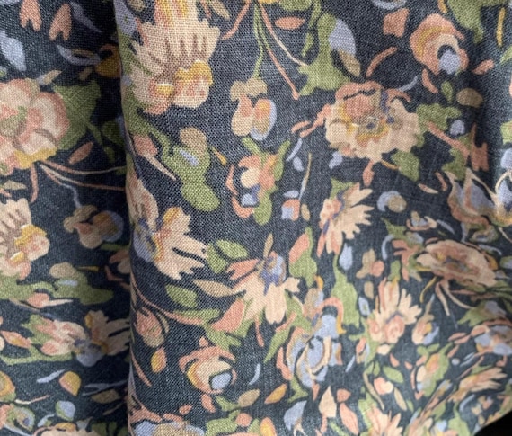 Print floral linen fabric by the yard