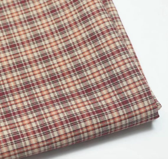 Plaid linen cotton fabric by the yard