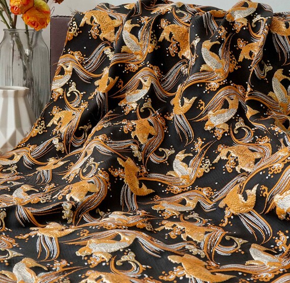 Koi Fish Jacquard brocade fabric by the yard