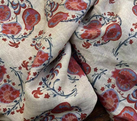 Print floral linen fabric by the yard