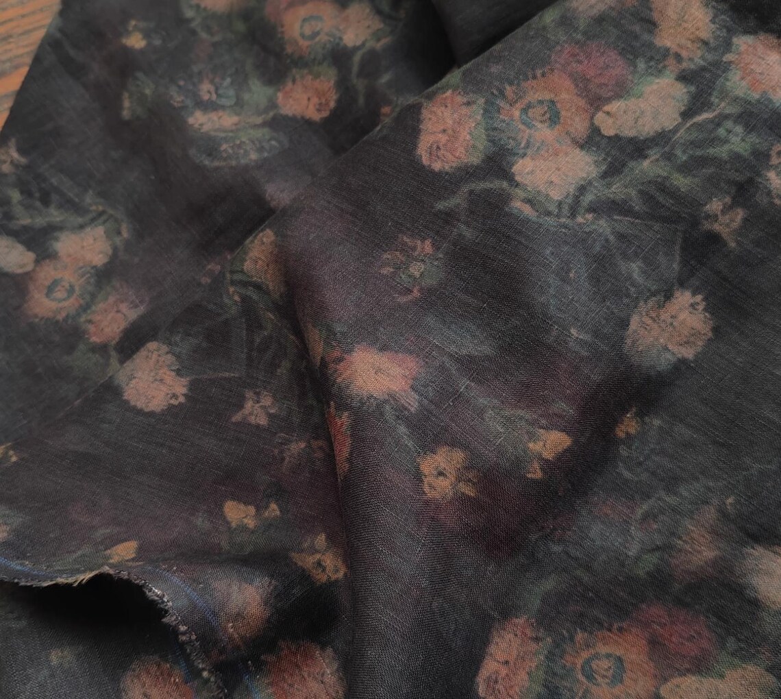 Print Floral Linen Fabric by the Yard - Etsy