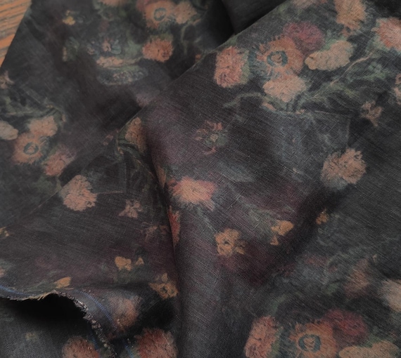 Print floral linen fabric by the yard