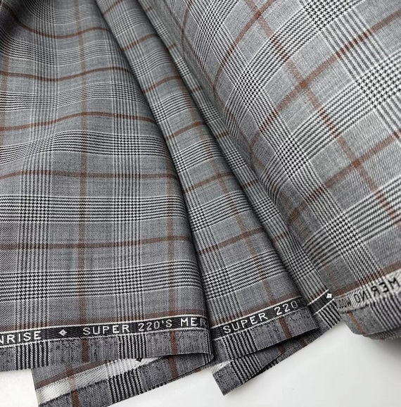 Plaid Worsted wool fabric by the yard