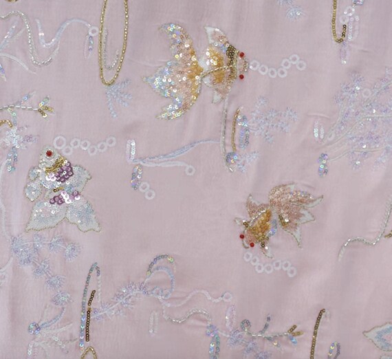 Beaded Embroidery Silk velvet fabric, Embroidered Fabric by the yard