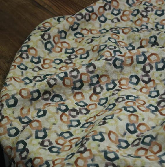 Print floral linen fabric by the yard