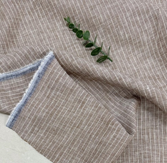 Brown Striped linen fabric by the yard