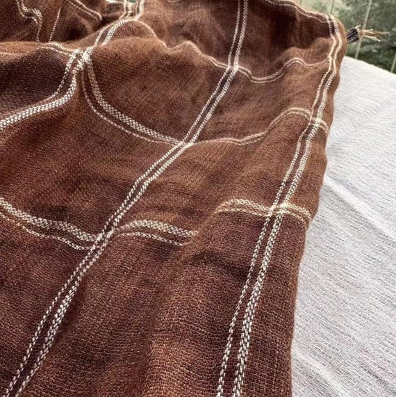 Plaid linen fabric by the yard