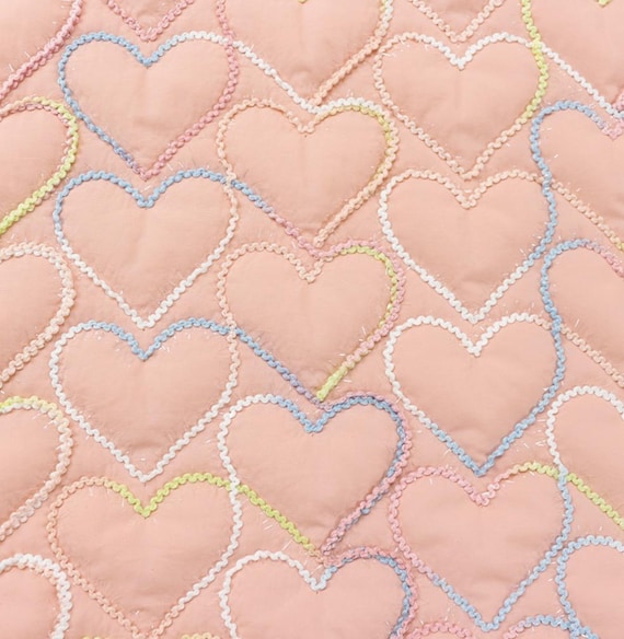 Heart Embroidery Textured quilted padded fabric by the yard
