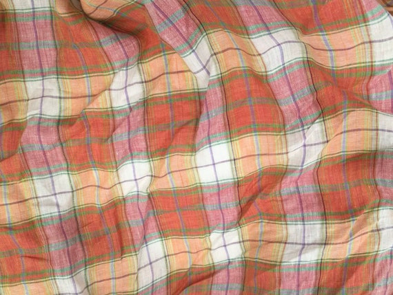 Plaid linen fabric by the yard