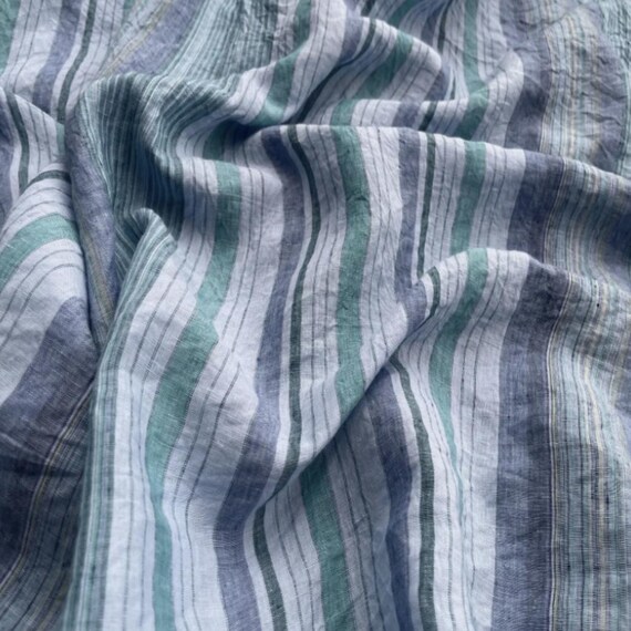 Striped linen fabric by the yard