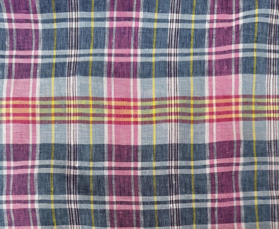 Plaid linen fabric, Grid linen fabric, Gingham linen fabric, Checkered linen fabric by the yard
